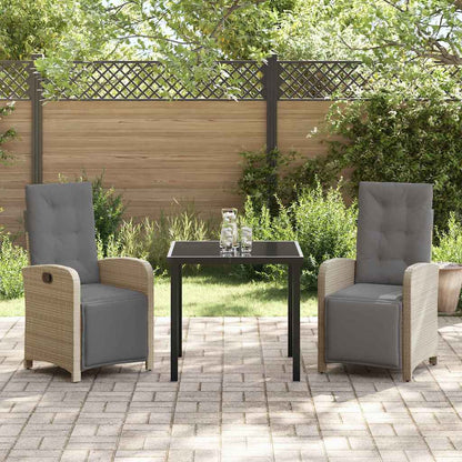 Tuin eettafelset met kussen 3 pcs Beige poly rattan