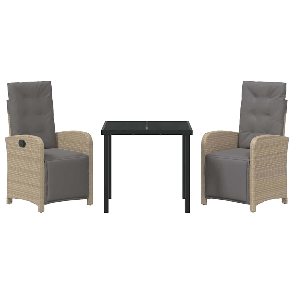 Tuin eettafelset met kussen 3 pcs Beige poly rattan