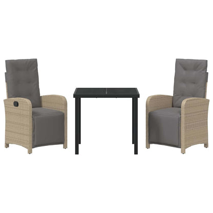 Tuin eettafelset met kussen 3 pcs Beige poly rattan
