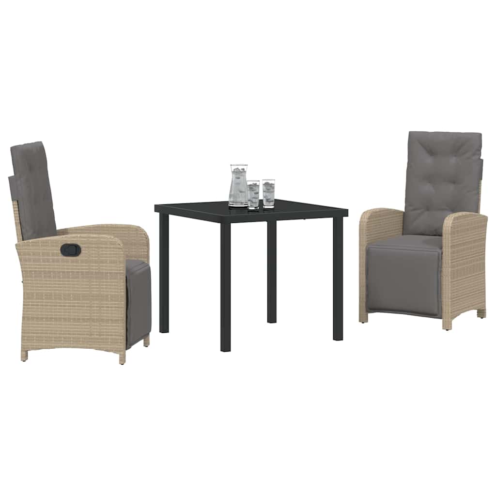 Tuin eettafelset met kussen 3 pcs Beige poly rattan