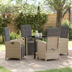 Garden Dining Set with Cushion 5 pcs Beige Poly Rattan
