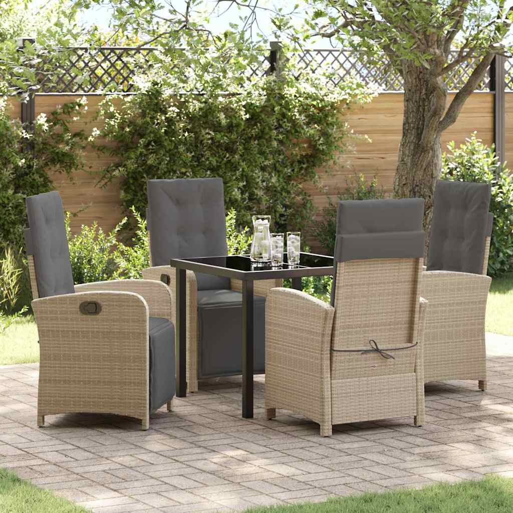 Tuin eettafelset met kussen 5 pcs Beige poly rattan