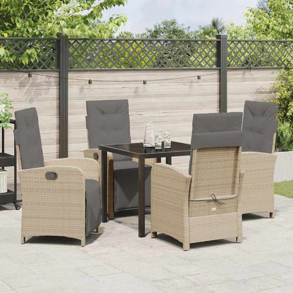 Tuin eettafelset met kussen 5 pcs Beige poly rattan