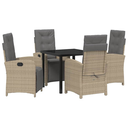 Tuin eettafelset met kussen 5 pcs Beige poly rattan
