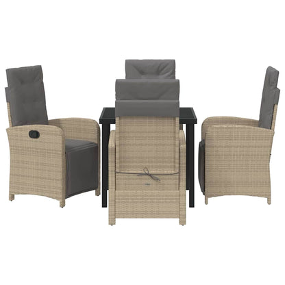 Tuin eettafelset met kussen 5 pcs Beige poly rattan