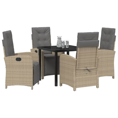 Tuin eettafelset met kussen 5 pcs Beige poly rattan