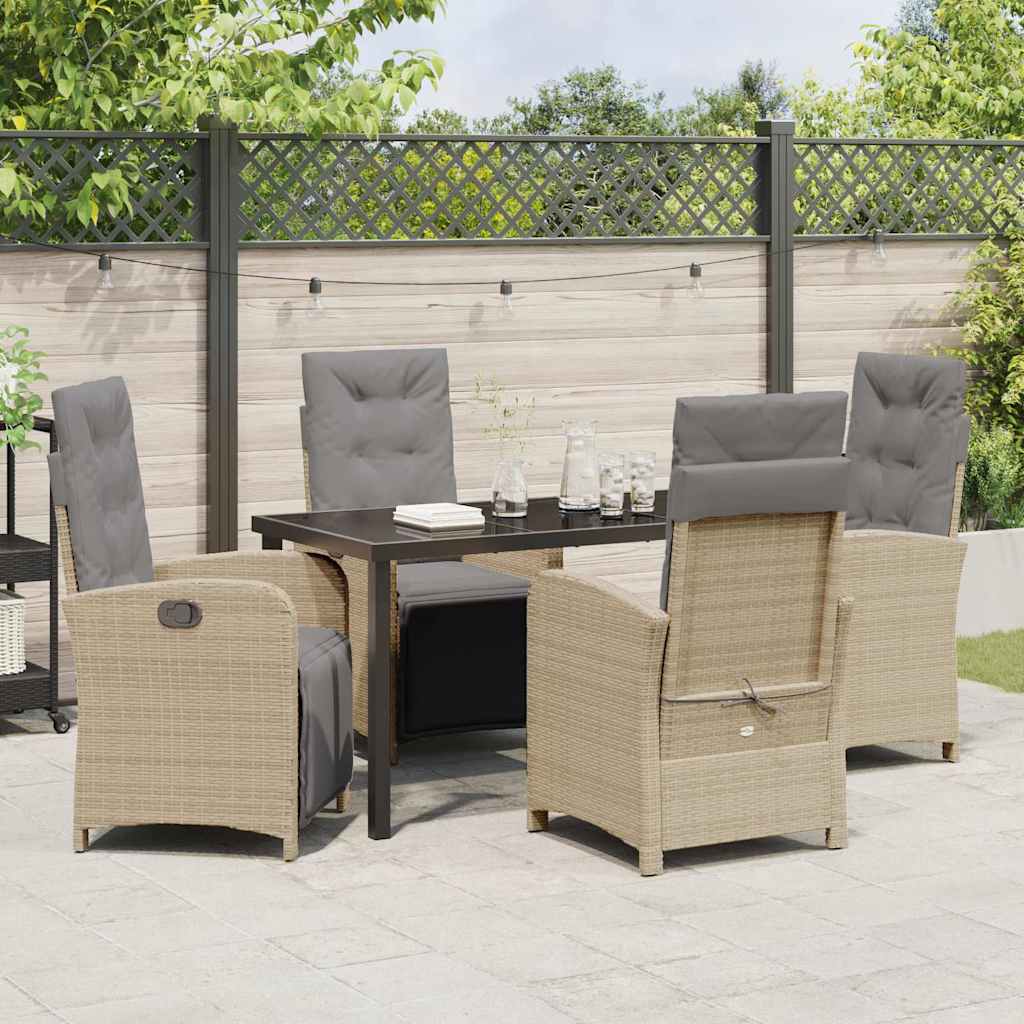 Tuin eettafelset met kussen 5 pcs Beige poly rattan