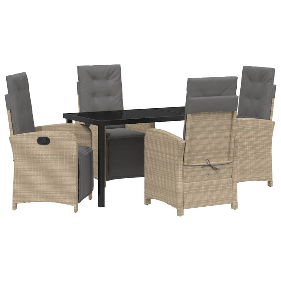Tuin eettafelset met kussen 5 pcs Beige poly rattan