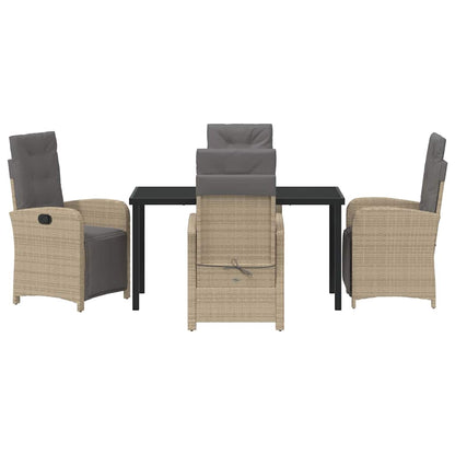 Tuin eettafelset met kussen 5 pcs Beige poly rattan