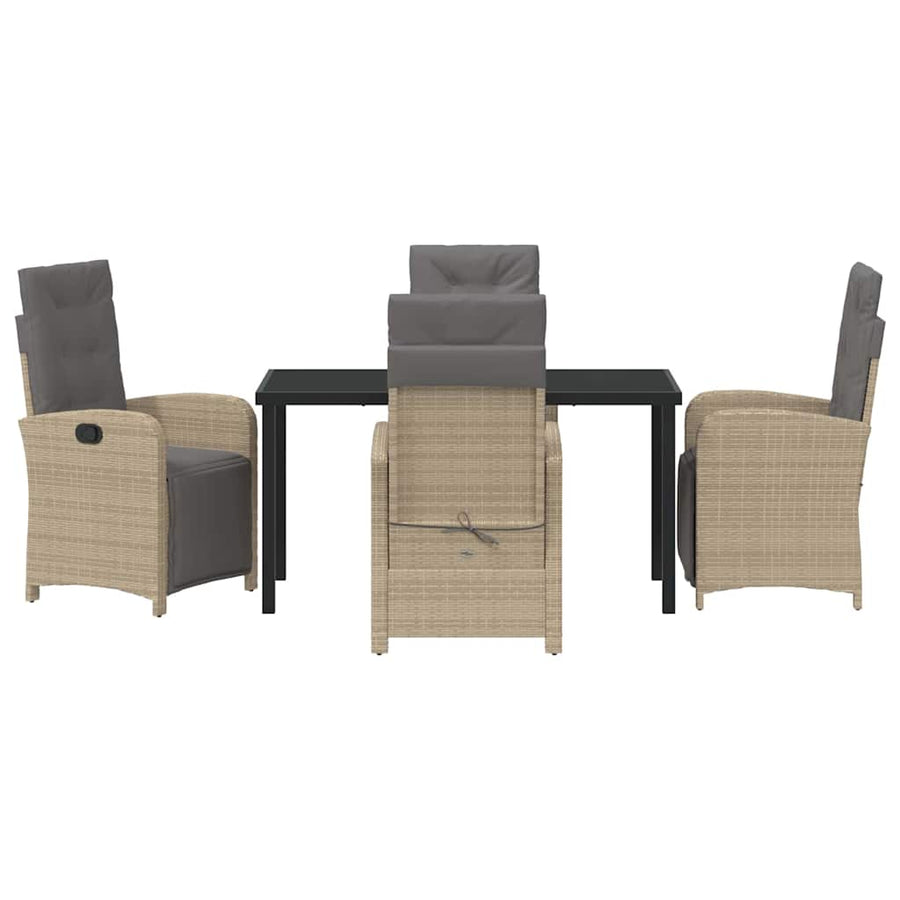 Tuin eettafelset met kussen 5 pcs Beige poly rattan