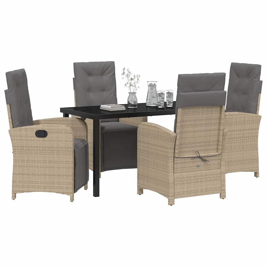 Tuin eettafelset met kussen 5 pcs Beige poly rattan