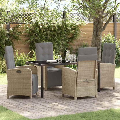 Tuin eettafelset met kussen 5 pcs Beige poly rattan