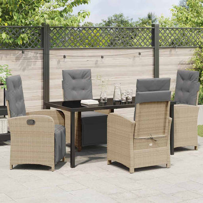 Tuin eettafelset met kussen 5 pcs Beige poly rattan