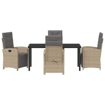 Tuin eettafelset met kussen 5 pcs Beige poly rattan