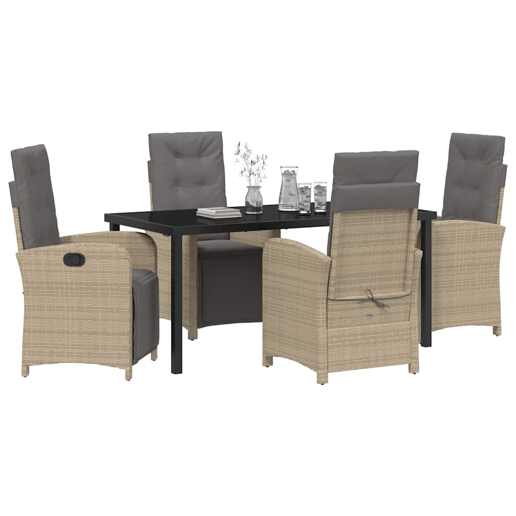 Tuin eettafelset met kussen 5 pcs Beige poly rattan