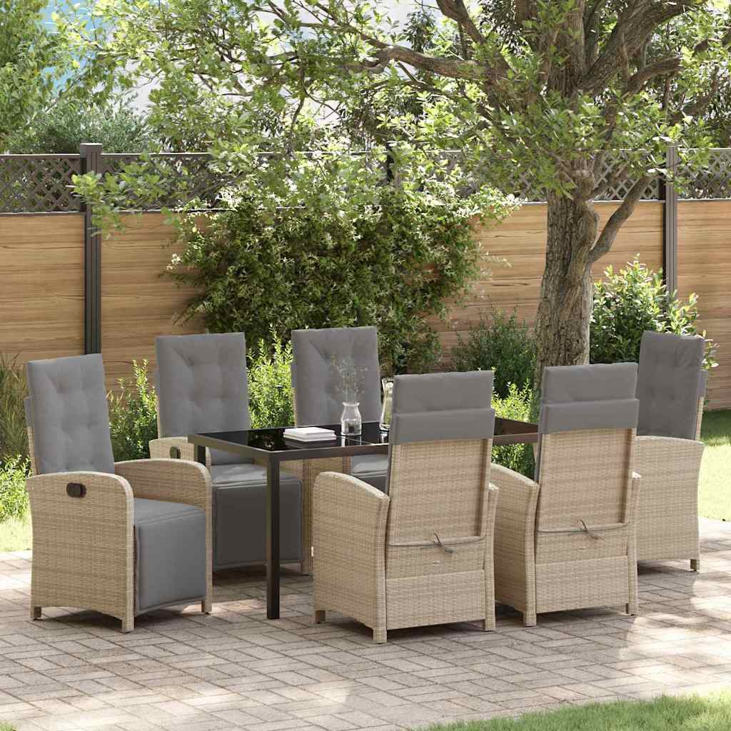 Tuin eettafelset met kussen 7 pcs Beige poly rattan