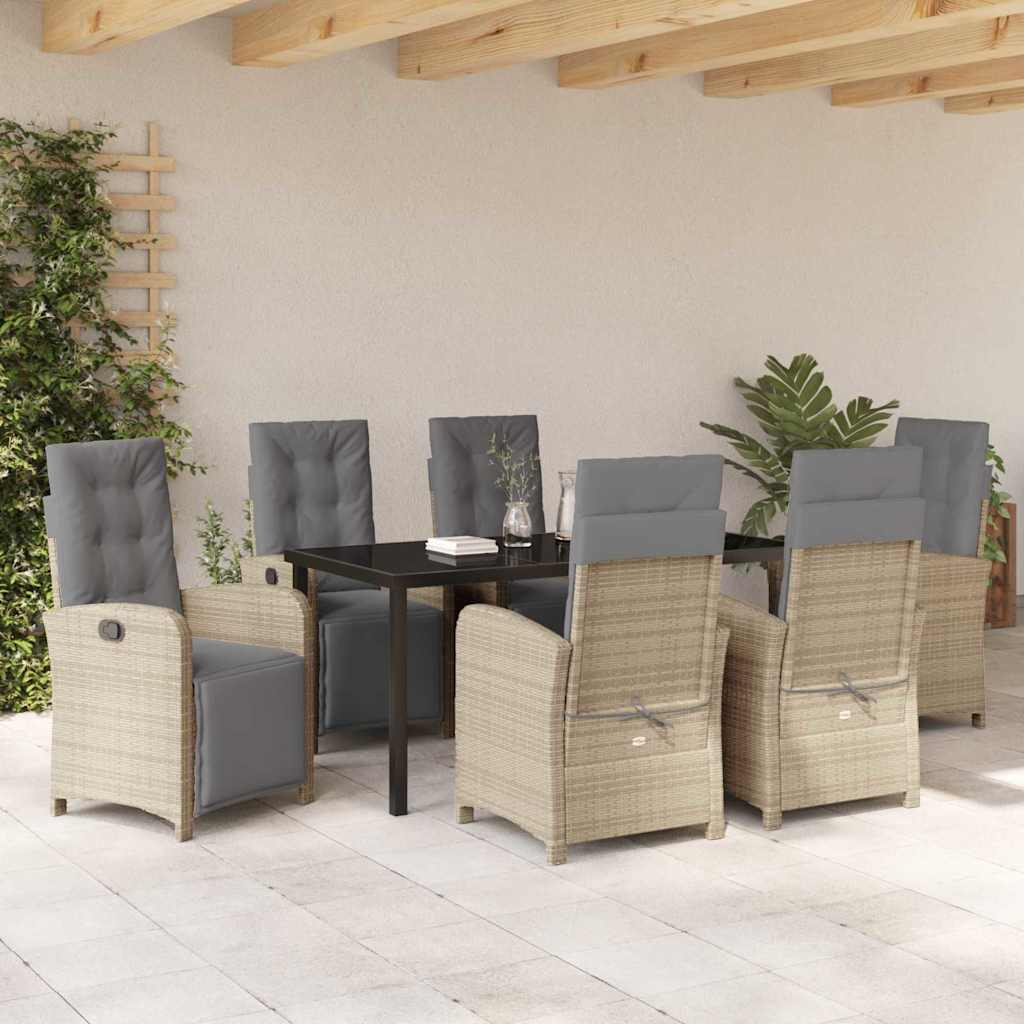 Tuin eettafelset met kussen 7 pcs Beige poly rattan