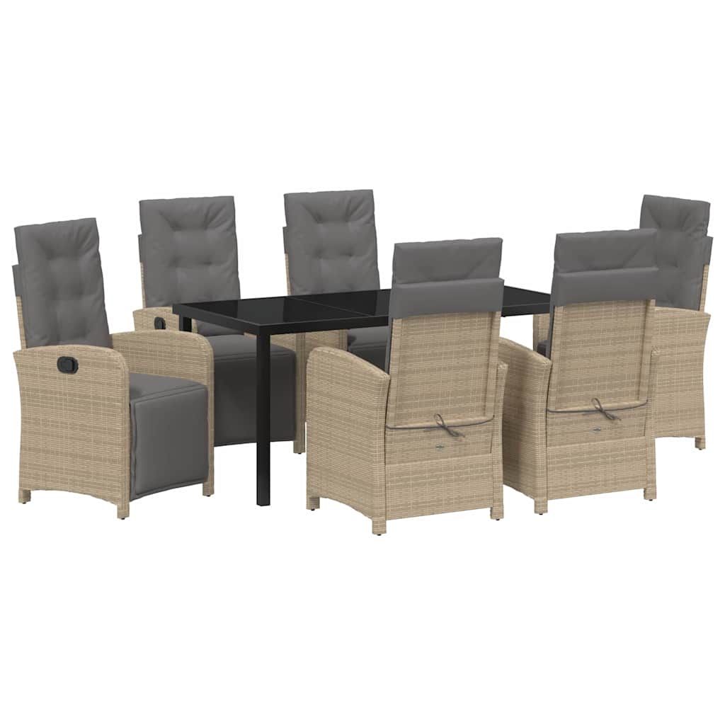Tuin eettafelset met kussen 7 pcs Beige poly rattan
