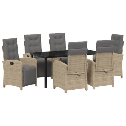 Tuin eettafelset met kussen 7 pcs Beige poly rattan