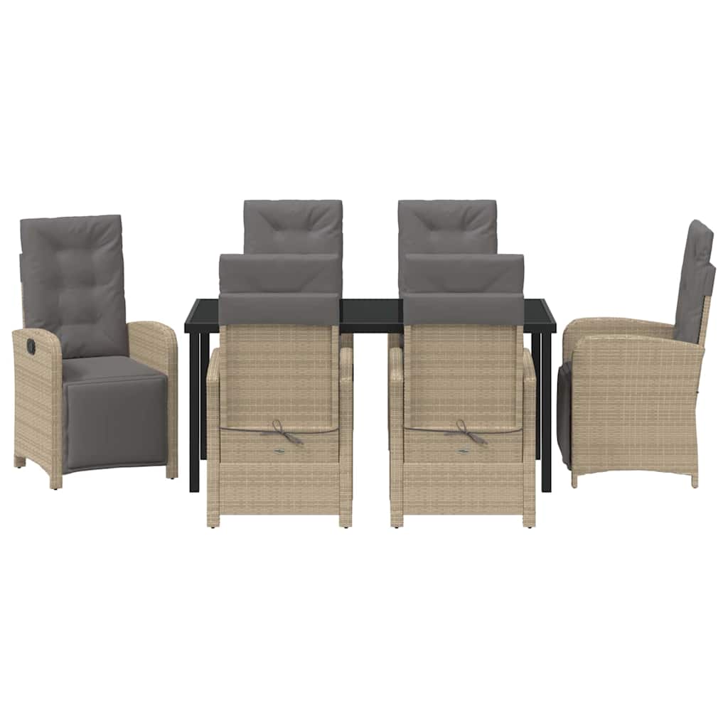 Tuin eettafelset met kussen 7 pcs Beige poly rattan