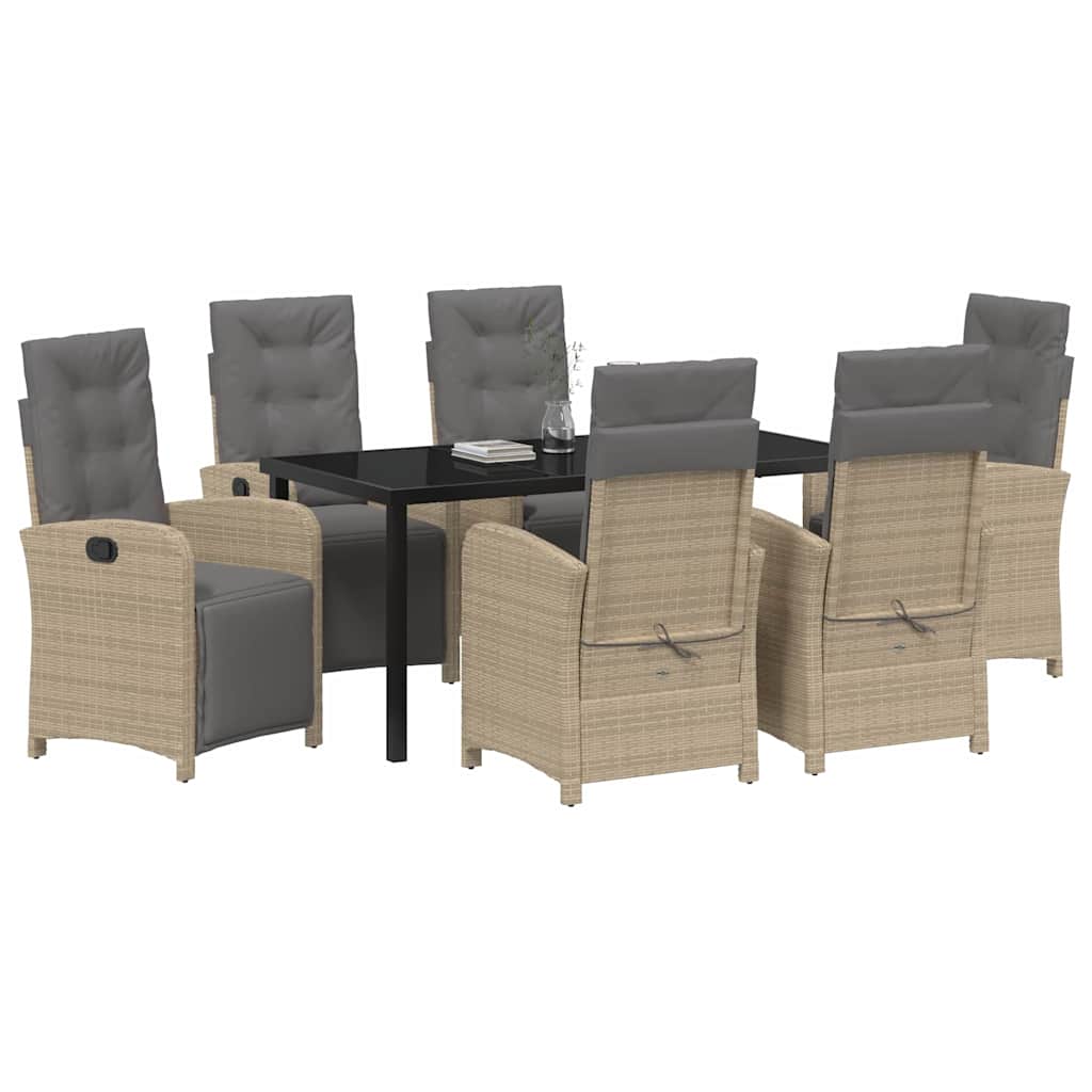 Tuin eettafelset met kussen 7 pcs Beige poly rattan