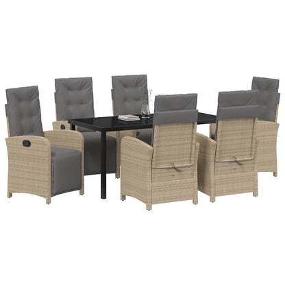 Tuin eettafelset met kussen 7 pcs Beige poly rattan