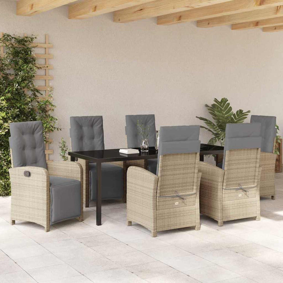 Tuin eettafelset met kussen 7 pcs Beige poly rattan