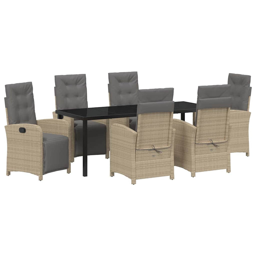 Tuin eettafelset met kussen 7 pcs Beige poly rattan