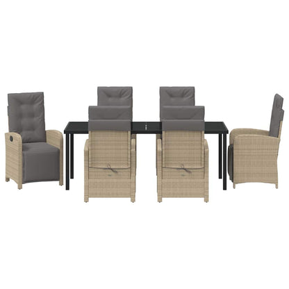 Tuin eettafelset met kussen 7 pcs Beige poly rattan