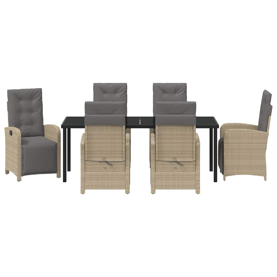 Tuin eettafelset met kussen 7 pcs Beige poly rattan