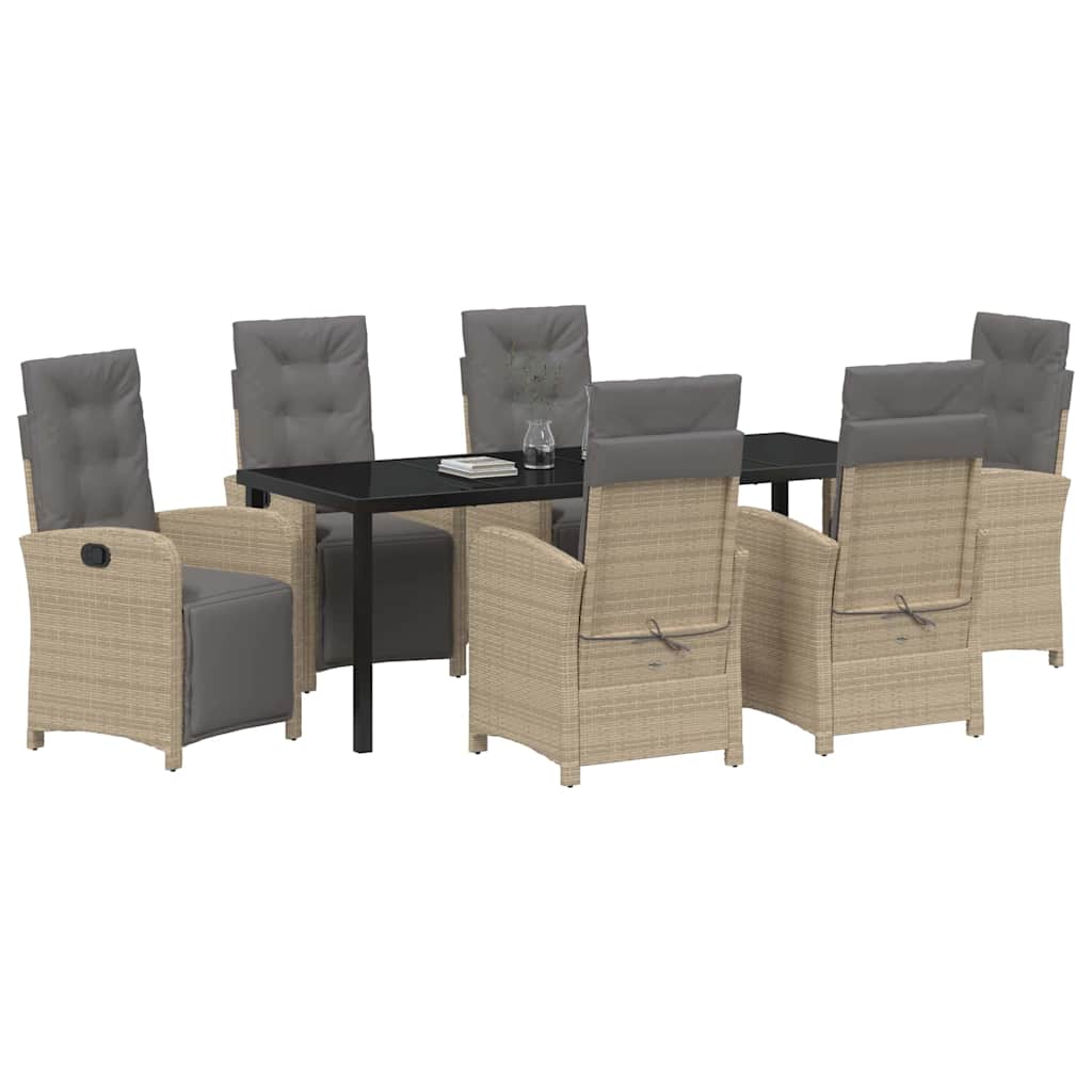 Tuin eettafelset met kussen 7 pcs Beige poly rattan