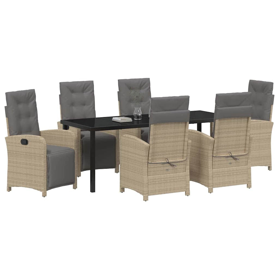 Tuin eettafelset met kussen 7 pcs Beige poly rattan