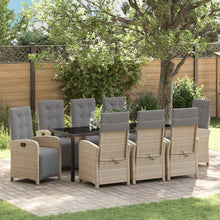 Tuin eettafelset met kussen 9 pcs Beige poly rattan