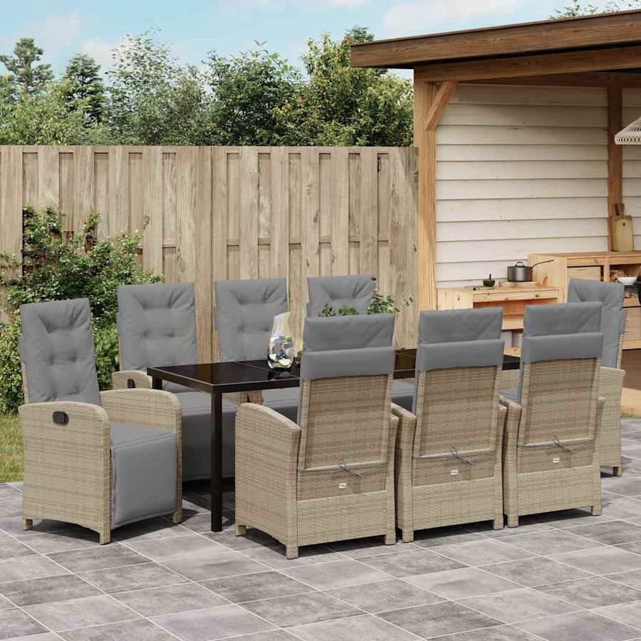 Tuin eettafelset met kussen 9 pcs Beige poly rattan