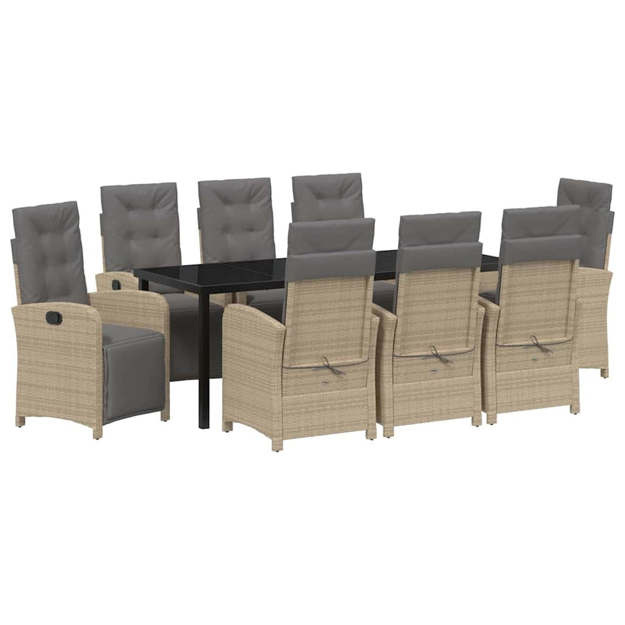 Tuin eettafelset met kussen 9 pcs Beige poly rattan