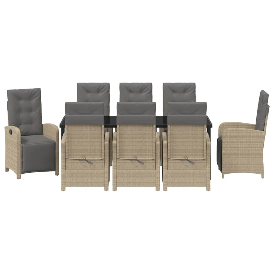 Tuin eettafelset met kussen 9 pcs Beige poly rattan