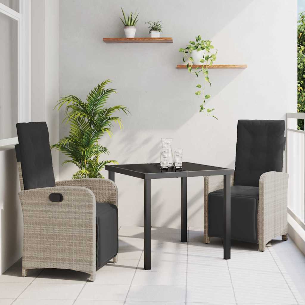 Tuin eettafelset met kussen 3 pcs Lichtgrijs poly rattan