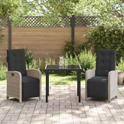 Tuin eettafelset met kussen 3 pcs Lichtgrijs poly rattan