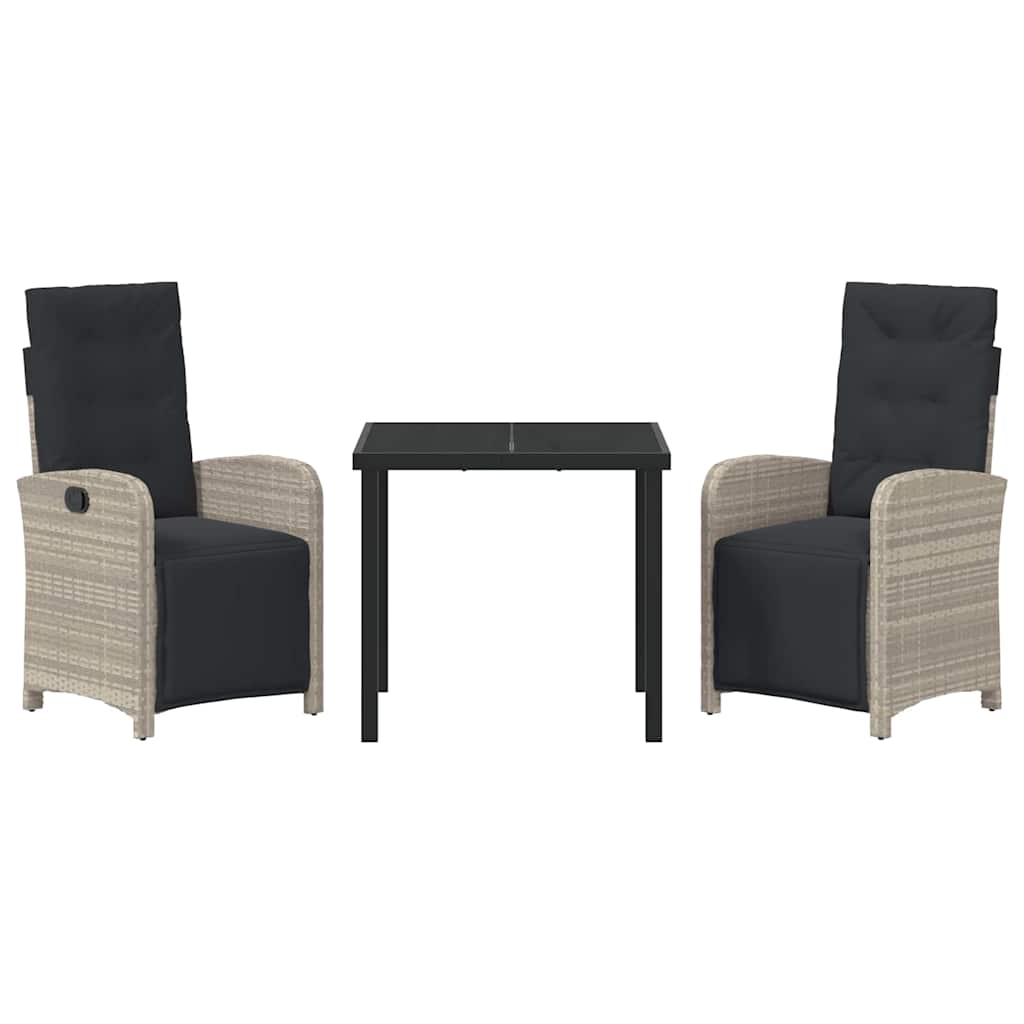 Tuin eettafelset met kussen 3 pcs Lichtgrijs poly rattan