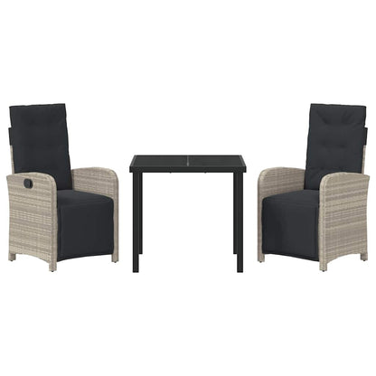 Tuin eettafelset met kussen 3 pcs Lichtgrijs poly rattan
