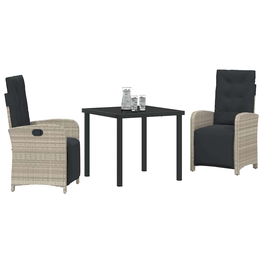 Tuin eettafelset met kussen 3 pcs Lichtgrijs poly rattan