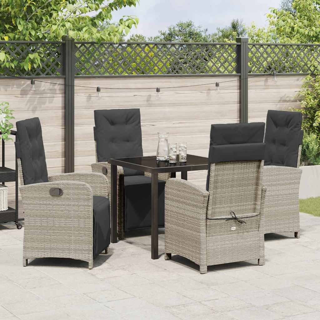 Tuin eettafelset met kussen 5 pcs Lichtgrijs poly rattan