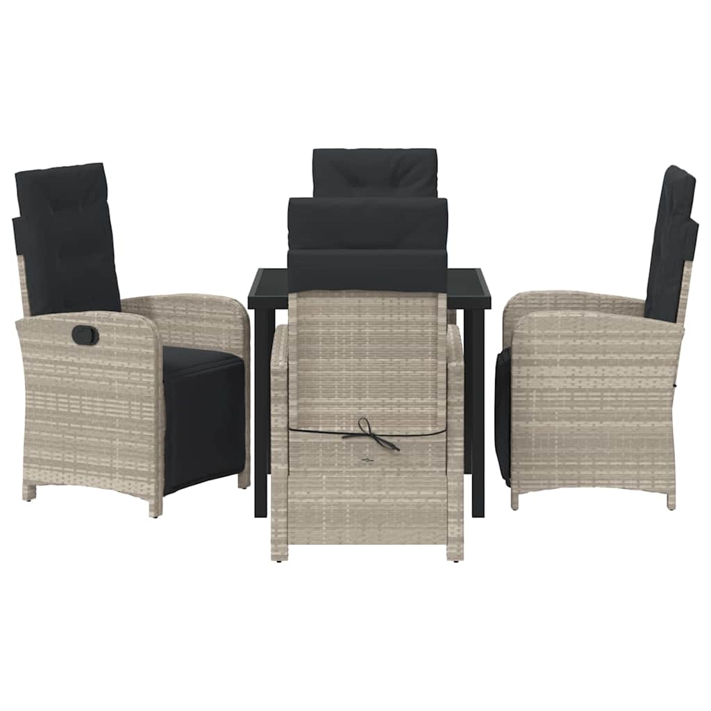 Tuin eettafelset met kussen 5 pcs Lichtgrijs poly rattan