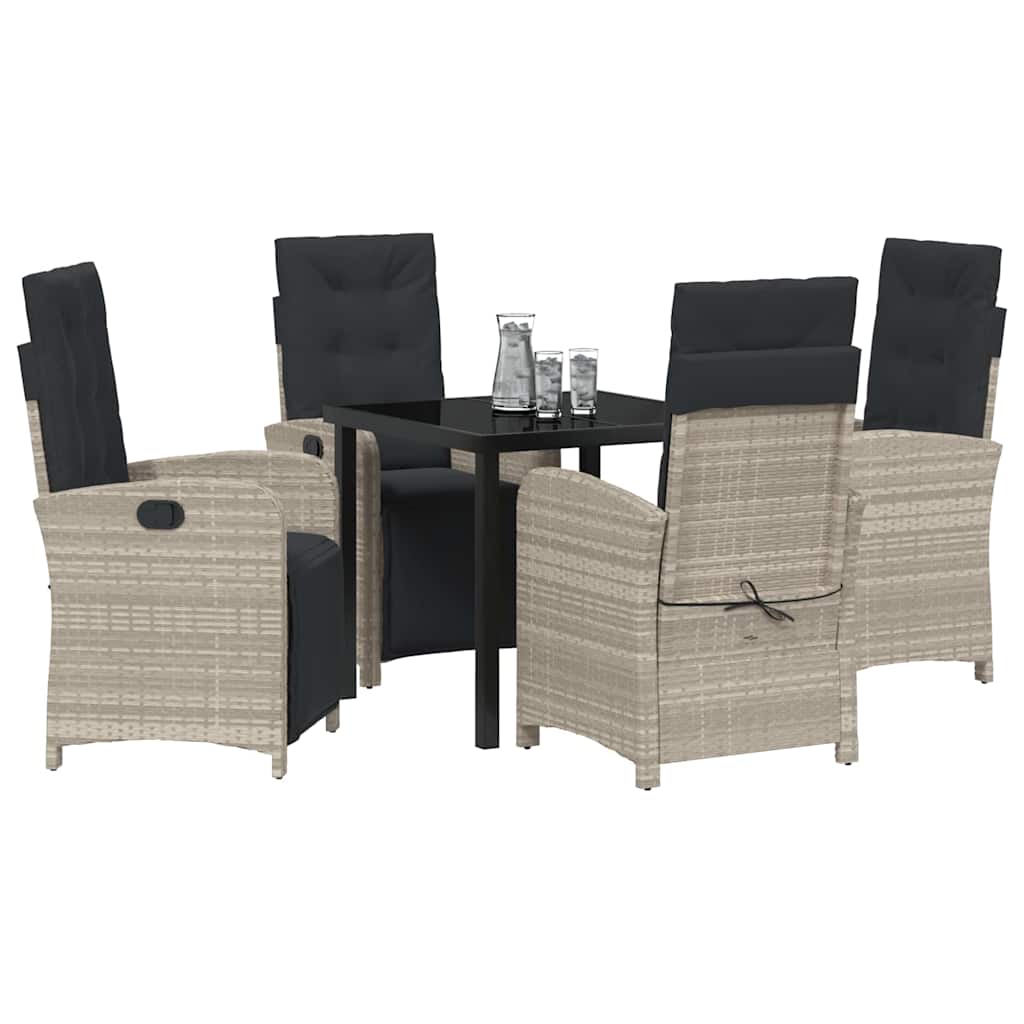 Tuin eettafelset met kussen 5 pcs Lichtgrijs poly rattan