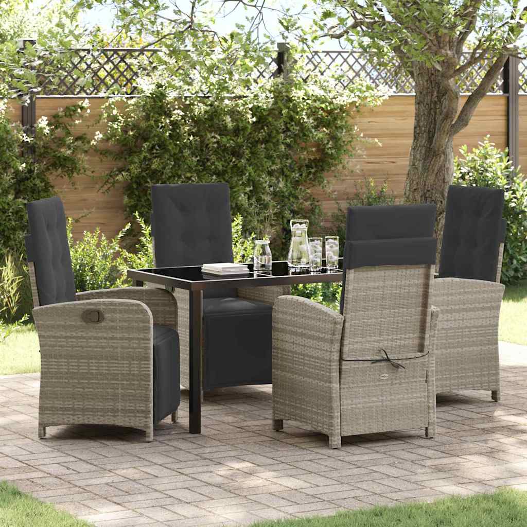 Tuin eettafelset met kussen 5 pcs Lichtgrijs poly rattan