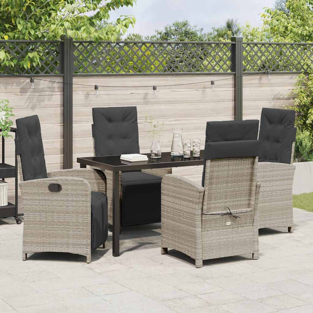 Tuin eettafelset met kussen 5 pcs Lichtgrijs poly rattan