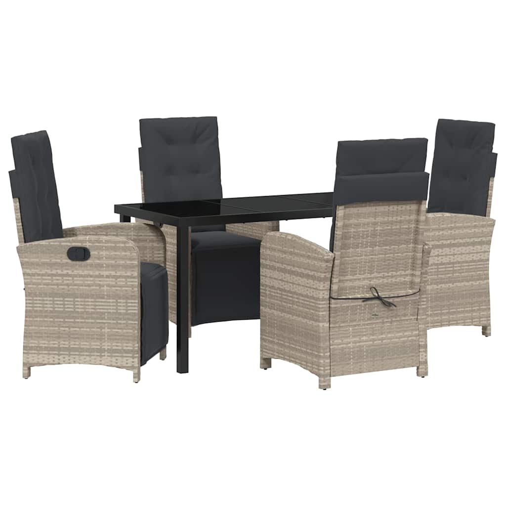 Tuin eettafelset met kussen 5 pcs Lichtgrijs poly rattan