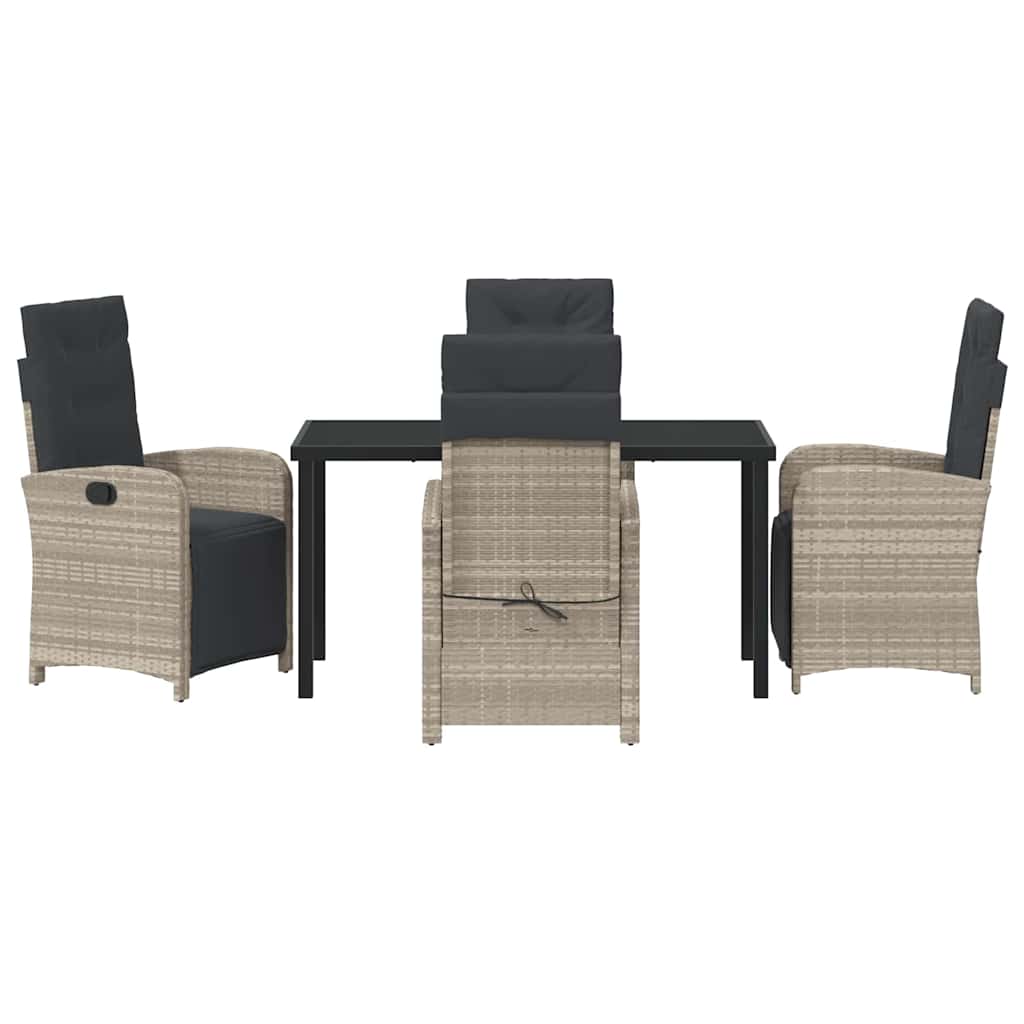Tuin eettafelset met kussen 5 pcs Lichtgrijs poly rattan