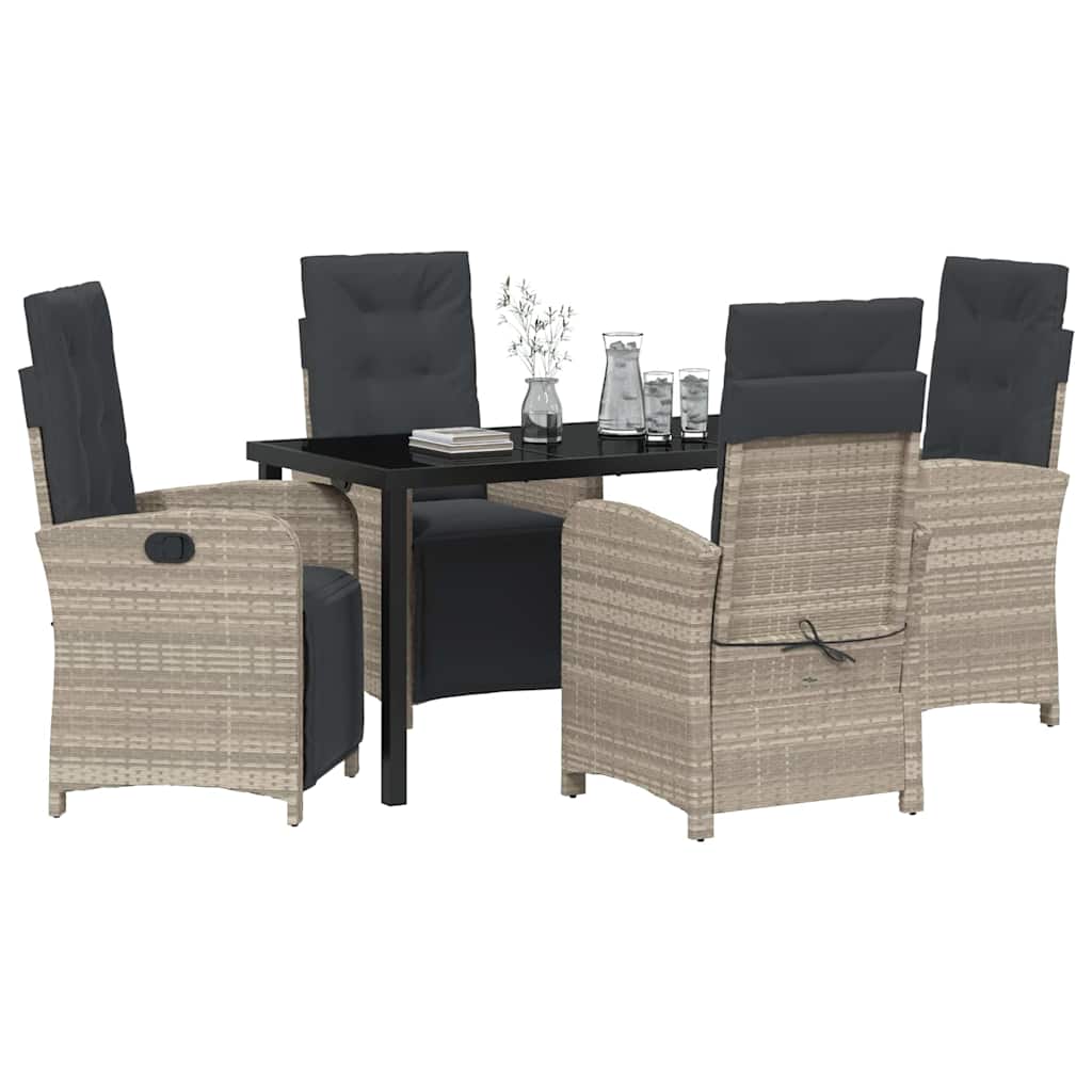 Tuin eettafelset met kussen 5 pcs Lichtgrijs poly rattan