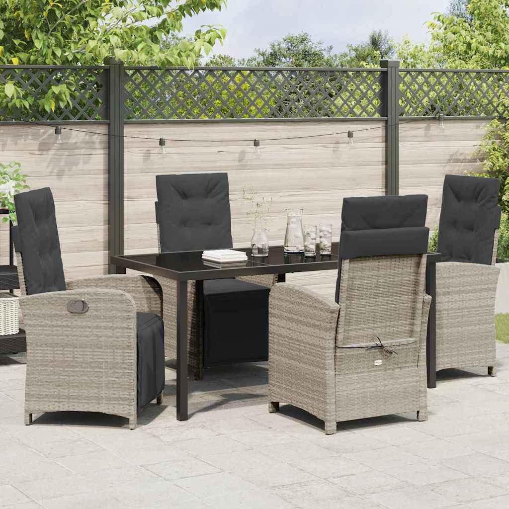 Tuin eettafelset met kussen 5 pcs Lichtgrijs poly rattan